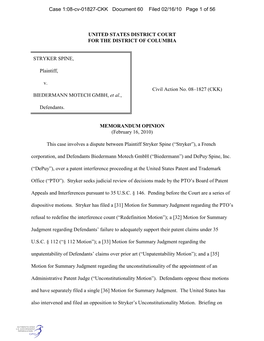 STRYKER SPINE, Plaintiff, V. BIEDERMANN MOTECH GMBH, Et
