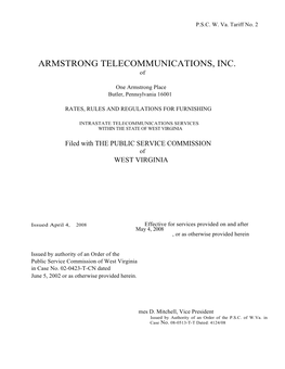 ARMSTRONG TELECOMMUNICATIONS, INC. Of