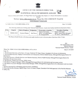 Transfer of Staff Nurse Under NHM Dated 10 Nov' 2020