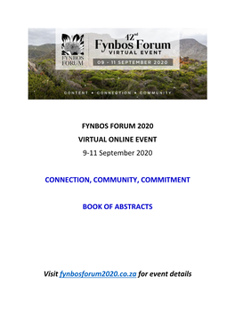 FYNBOS FORUM 2020 VIRTUAL ONLINE EVENT 9-11 September 2020