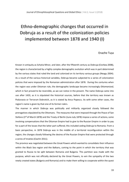 Ethno-Demographic Changes That Occurred in Dobruja As a Result of the Colonization Policies Implemented Between 1878 and 1940 (I)