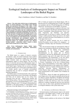 Ecological Analysis of Anthropogenic Impact on Natural Landscapes of the Baikal Region