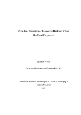 Orchids As Indicators of Ecosystem Health in Urban Bushland Fragments