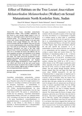 Effect of Habitats on the Tree Locust Anacridium Melanorhodon Melanorhodon (Walker) on Sexual Maturationin North Kordofan State, Sudan Omer R M