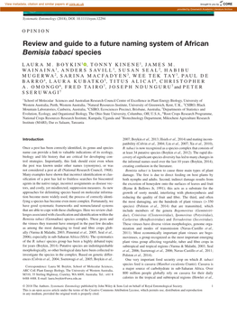 Review and Guide to a Future Naming System of African Bemisia Tabaci Species