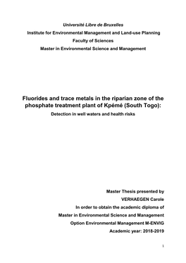 Fluorides and Trace Metals in the Riparian Zone of the Phosphate Treatment Plant of Kpémé (South Togo): Detection in Well Waters and Health Risks