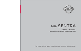 2018 Nissan Sentra | Owner's Manual and Maintenance Information