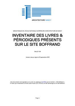 Inventaire Des Livres & Périodiques Présents Sur