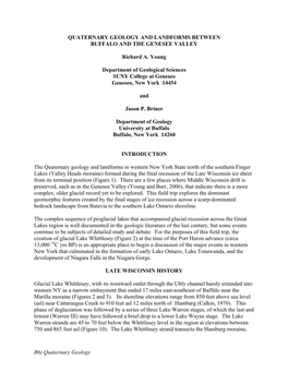 B6) Quaternary Geology QUATERNARY GEOLOGY and LANDFORMS BETWEEN BUFFALO and the GENESEE VALLEY Richard A. Young Department of Ge