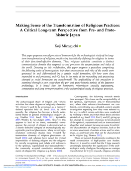 Making Sense of the Transformation of Religious Practices: a Critical Long-Term Perspective from Pre- and Proto- Historic Japan