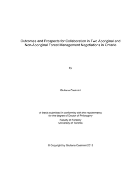 Outcomes and Prospects for Collaboration in Two Aboriginal and Non-Aboriginal Forest Management Negotiations in Ontario