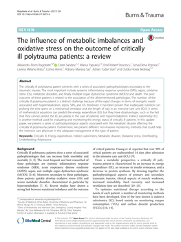 The Influence of Metabolic Imbalances and Oxidative Stress on The