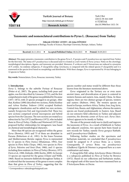 Taxonomic and Nomenclatural Contributions to Pyrus L