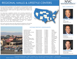 NVC Has Extensive Experience in the Valuation of Retail Properties Located NVC CONTACTS Throughout the United States