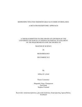 Bioprospecting for Thermostable Glycoside Hydrolases