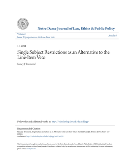 Single Subject Restrictions As an Alternative to the Line-Item Veto Nancy J