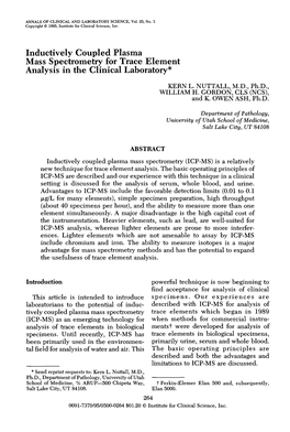 Inductively Coupled Plasma Mass Spectrometry for Trace Element Analysis in the Clinical Laboratory*