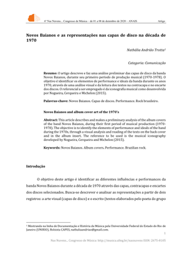 Novos Baianos E As Representações Nas Capas De Disco Na Década De 1970