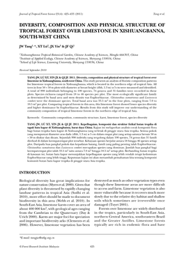 Diversity, Composition and Physical Structure of Tropical Forest Over Limestone in Xishuangbanna, South-West China