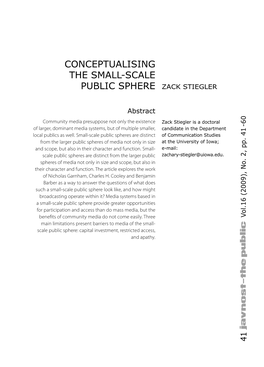 CONCEPTUALISING the SMALL-SCALE PUBLIC SPHERE Abstract and Apathy