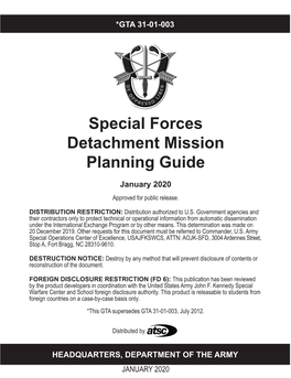 Special Forces Detachment Mission Planning Guide