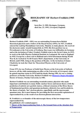 Biography of Herbert Frohlich