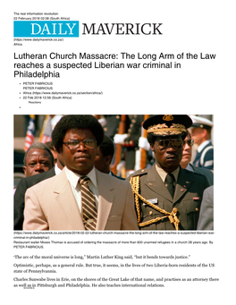 Lutheran Church Massacre: the Long Arm of the Law Reaches a Suspected Liberian War Criminal in Philadelphia