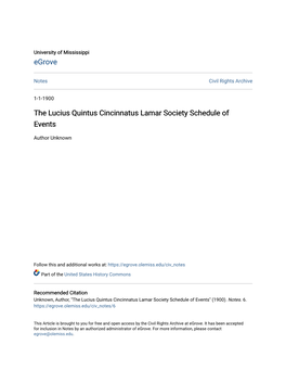 The Lucius Quintus Cincinnatus Lamar Society Schedule of Events