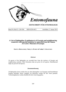 A List of Sphingidae (Lepidoptera) of Georgia and Neighbouring Countries with Special Attention to Material from the Simon JANASHIA Museum of Georgia