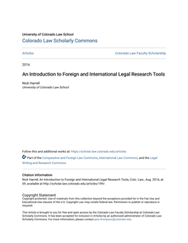 An Introduction to Foreign and International Legal Research Tools