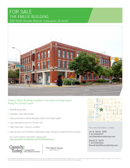 FOR SALE the EMELIE BUILDING 334 North Senate Avenue Indianapolis, in 46204