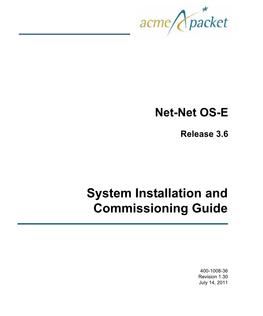 Net-Net OS-E 3.6 System Installation and Commissioning Guide