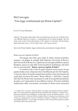 “Una Legge Costituzionale Per Roma Capitale”1