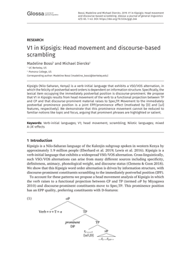 V1 in Kipsigis: Head Movement and Discourse-Based Scrambling