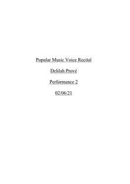 Popular Music Voice Recital Delilah Prove