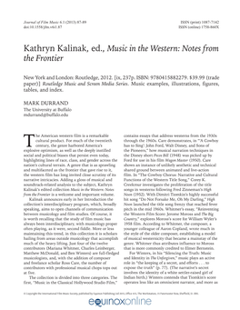 Kathryn Kalinak, Ed., Music in the Western: Notes from the Frontier