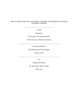 How to Write Like Tina and Mindy: Constructing Persona in Female Celebrity Memoir