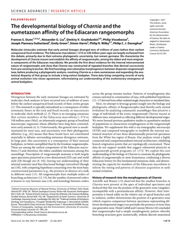 The Developmental Biology of Charnia and the Exclusive Licensee American Association Eumetazoan Affinity of the Ediacaran Rangeomorphs for the Advancement Frances S