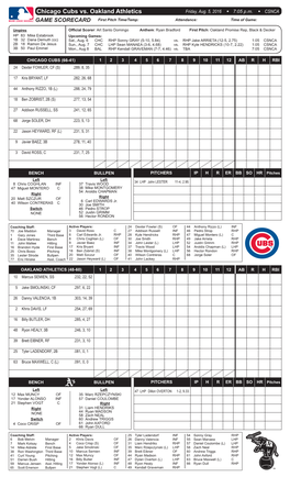 Chicago Cubs Vs. Oakland Athletics Friday, Aug