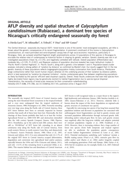 AFLP Diversity and Spatial Structure of Calycophyllum Candidissimum (Rubiaceae), a Dominant Tree Species of Nicaragua’S Critically Endangered Seasonally Dry Forest