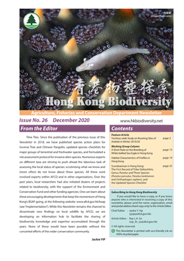 Hong Kong Biodiversity Agriculture, Fisheries and Conservation Department Newsletter Issue No