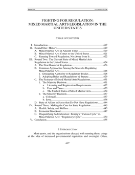 Fighting for Regulation: Mixed Martial Arts Legislation in the United States