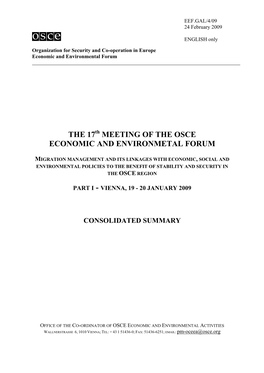 The 17 Meeting of the Osce Economic and Environmetal