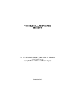 Toxicological Profile for Selenium