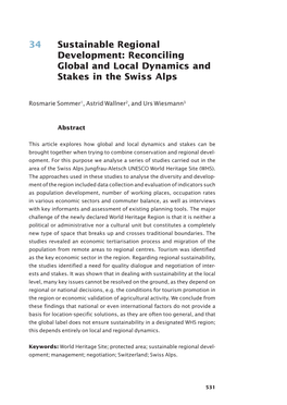 34 Sustainable Regional Development: Reconciling Global and Local Dynamics and Stakes in the Swiss Alps