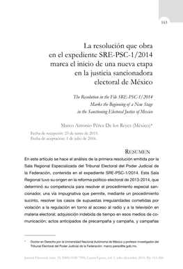 La Resolución Que Obra En El Expediente SRE-PSC-1/2014 Marca El Inicio De Una Nueva Etapa En La Justicia Sancionadora Electoral De México