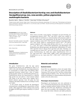 Description of Oxalicibacterium Horti Sp. Nov. and Oxalicibacterium