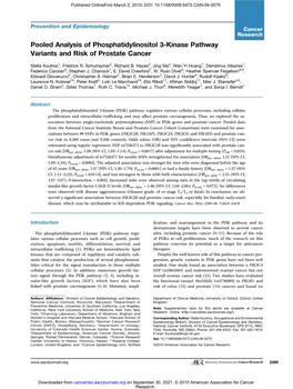 Pooled Analysis of Phosphatidylinositol 3-Kinase Pathway Variants and Risk of Prostate Cancer