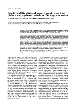 Salmo Trutta) Populations: Multi-Locus DNA Fingerprint