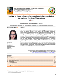 Fruitful Or Empty Talks: Analyzing Political Talk Shows Before the National Election of Bangladesh